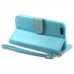 Wholesale iPhone 6 Plus 5.5 Folio Flip Leather Wallet Case with Strap (Blue)